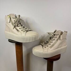 GABOR Debbie Leather Lace Up High Top Trainer / Boot WINTER WHITE/ US 6.5 (UK 4)